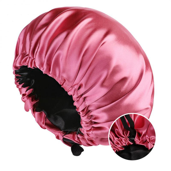 Double Layer Satin Solid Sleeping Hat Night Sleep Cap Hair Care Nightcap Bathroom Shower Cap Bath Cap Adjustable Elastic Cap
