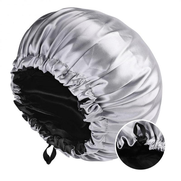 Double Layer Satin Solid Sleeping Hat Night Sleep Cap Hair Care Nightcap Bathroom Shower Cap Bath Cap Adjustable Elastic Cap