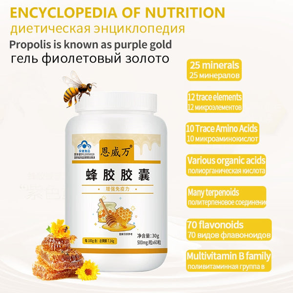 Propolis Flavonoid Capsules Natural Antioxidant Supplements 1000mg Bee Well with Royal Jelly Organic Bee Farm Beauty Health Food