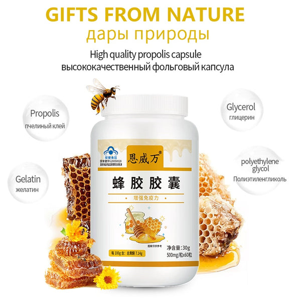 Propolis Flavonoid Capsules Natural Antioxidant Supplements 1000mg Bee Well with Royal Jelly Organic Bee Farm Beauty Health Food