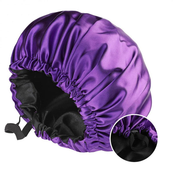 Double Layer Satin Solid Sleeping Hat Night Sleep Cap Hair Care Nightcap Bathroom Shower Cap Bath Cap Adjustable Elastic Cap