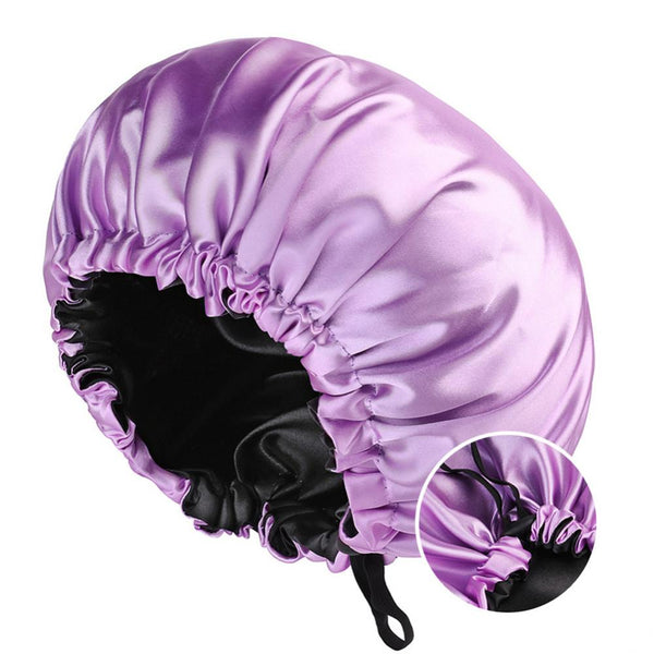 Double Layer Satin Solid Sleeping Hat Night Sleep Cap Hair Care Nightcap Bathroom Shower Cap Bath Cap Adjustable Elastic Cap