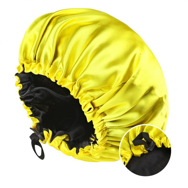 Double Layer Satin Solid Sleeping Hat Night Sleep Cap Hair Care Nightcap Bathroom Shower Cap Bath Cap Adjustable Elastic Cap